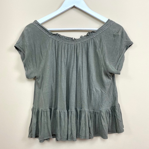Free People Olive Green Ruffle Button Blouse XS - Picture 4 of 6